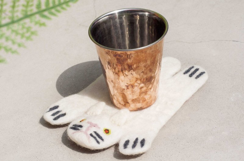 情人节礼物民族风森林系羊毛毡杯垫 动物 动物杯垫-猫咪吸水杯垫  - 杯垫 - 羊毛 白色