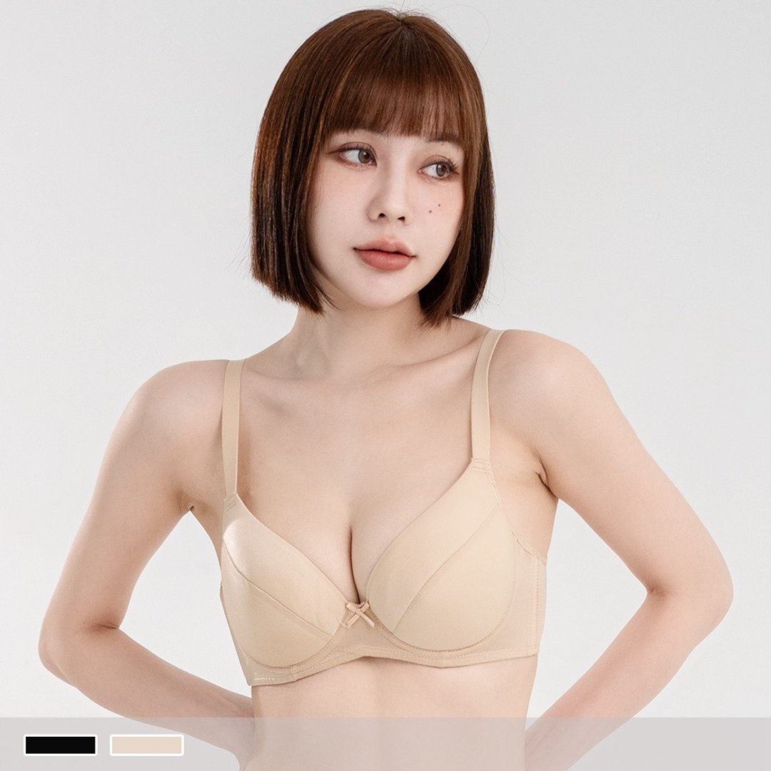 Pink Lady 硬钢圈 C罩杯 薄衬纯棉内里 柔滑侧背片 集中包覆内衣 - 女士内衣裤 - 其他人造纤维 卡其色