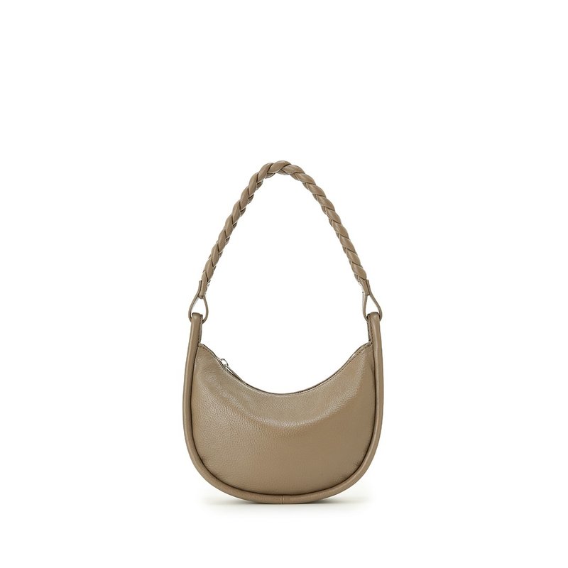 Round Moon 迷你手提包-浅褐 - 手提包/手提袋 - 真皮 卡其色