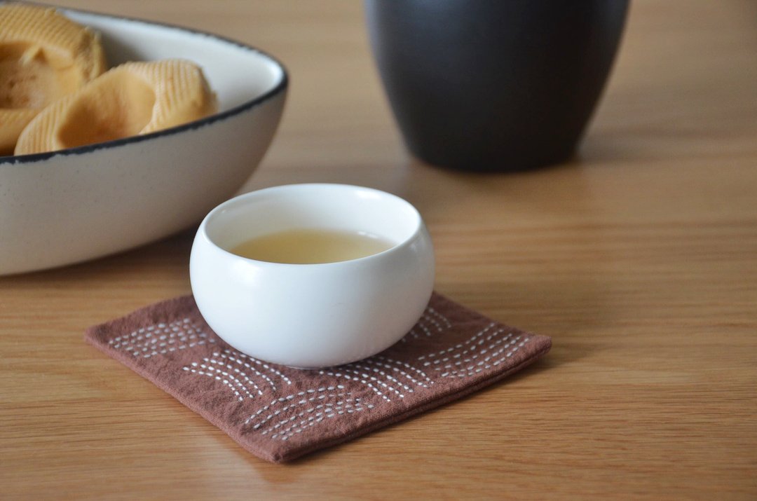 刺子绣小杯垫 - 杯垫 - 棉 咖啡色