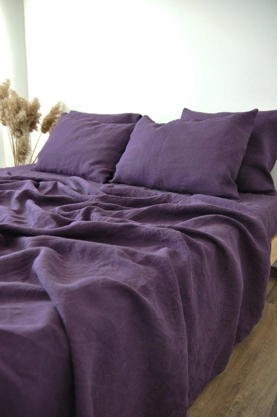 Deep purple linen flat sheet / Linen bedsheet / Softened stonewashed linen sheet - 寝具 - 亚麻 紫色