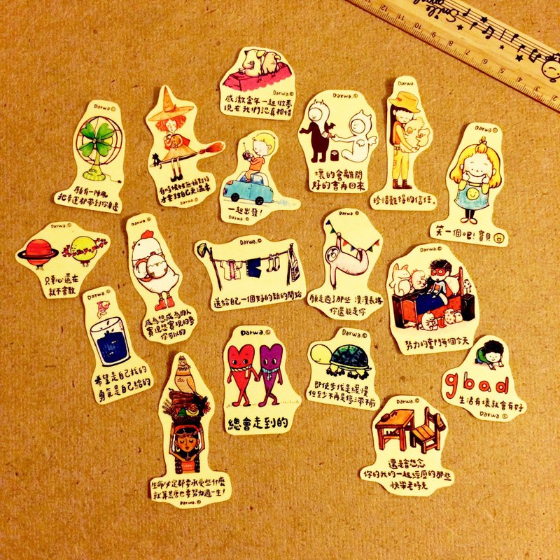 Darwa│缤纷图文透明贴纸18张入~part1 - 贴纸 - 纸 多色