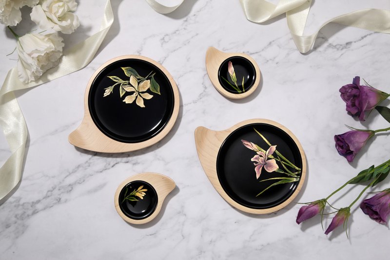 葫芦漆艺盘 花草系列 - 盘子/餐盘/盘架 - 木头 金色