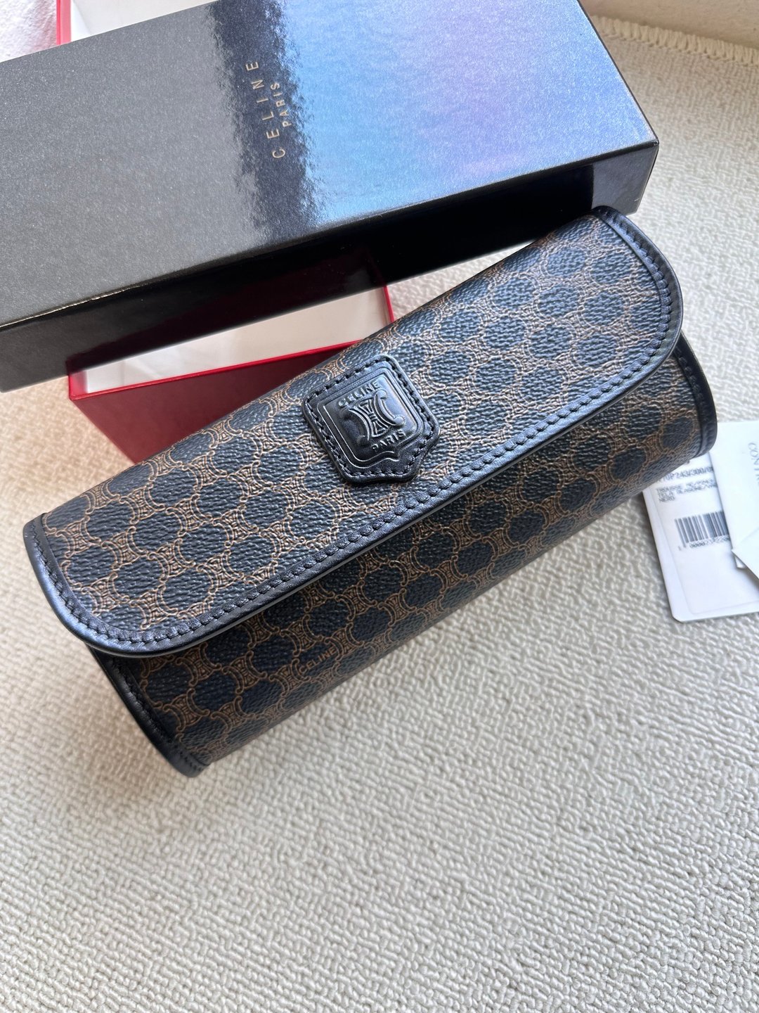 中古包 Vintage Celine 黑花手拿包 - 手拿包 - 防水材质 黑色