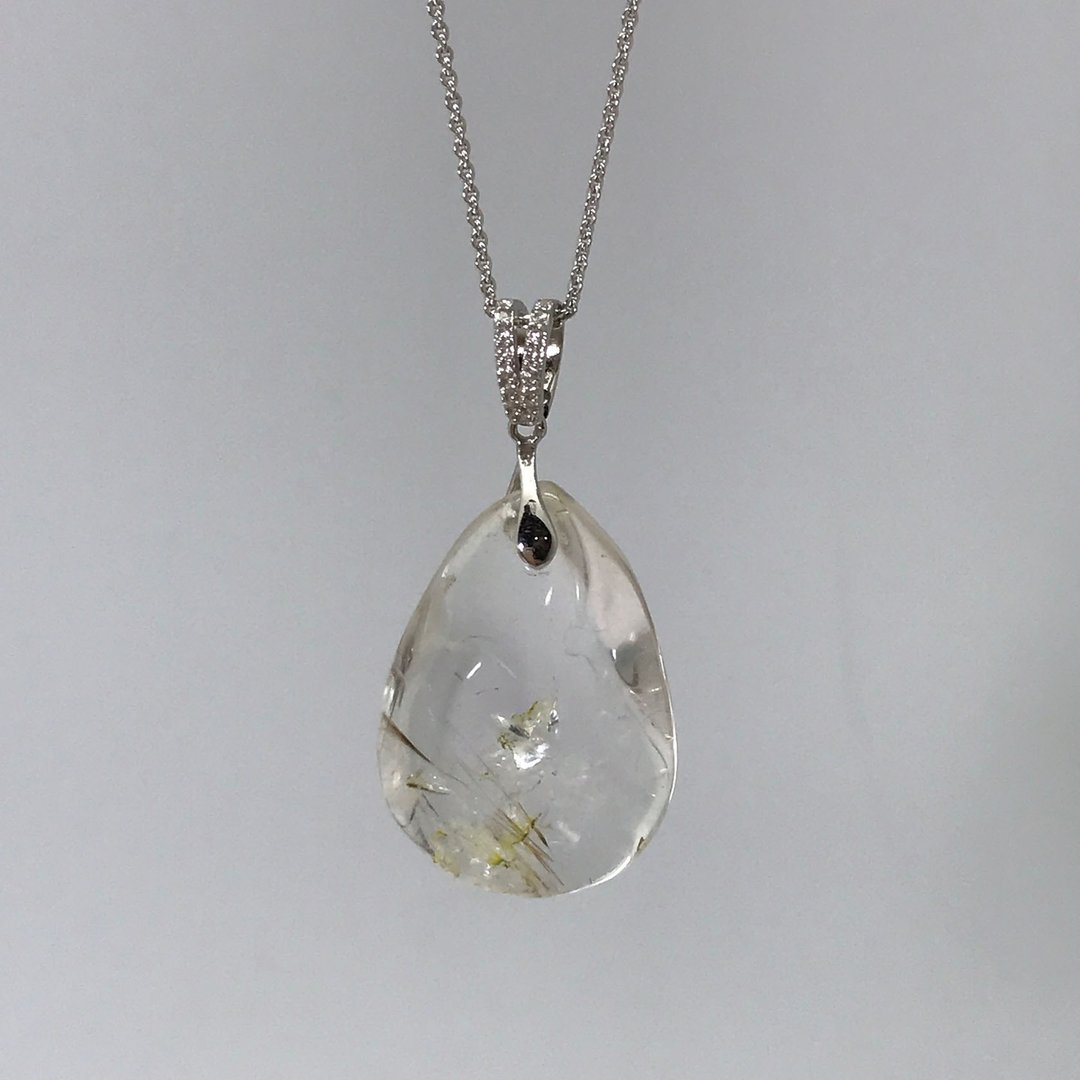 纯银宝石项链 紫钛晶 水滴形珠 2cmx1.5cmx8.8mm 礼盒包装 - 项链 - 宝石 金色