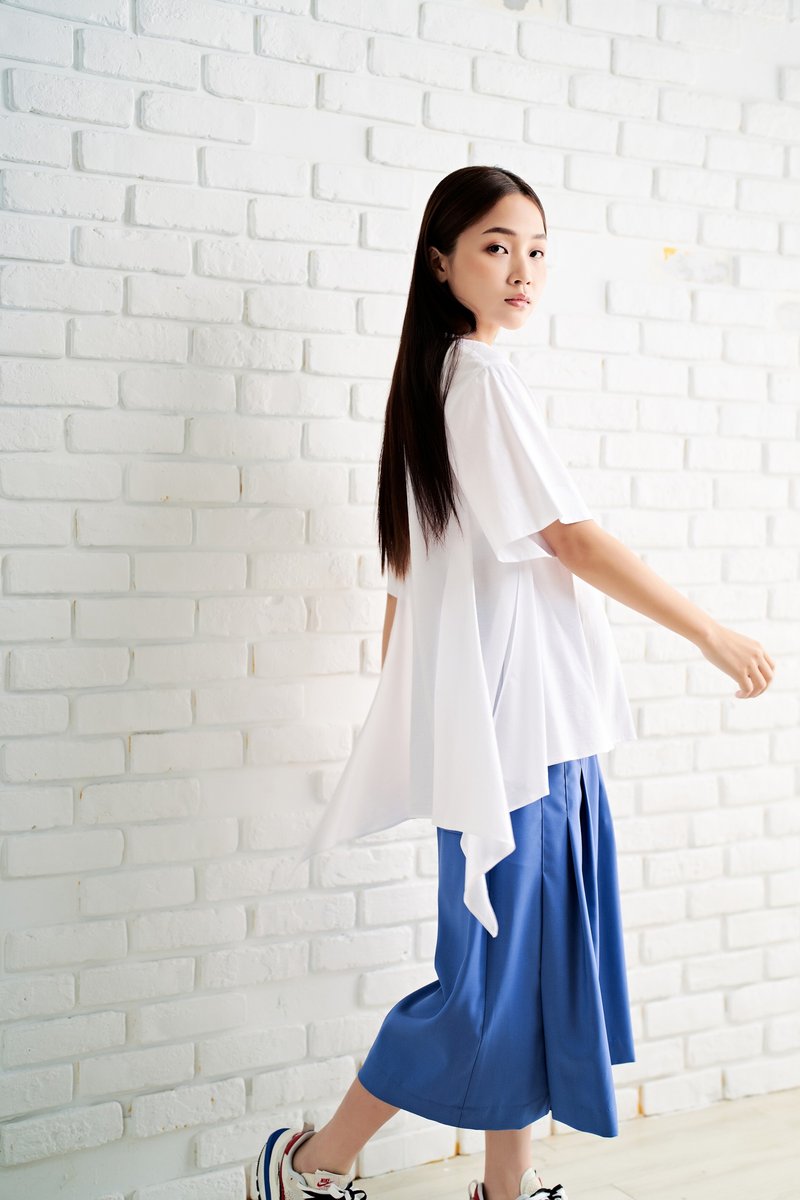 垂坠宽版上衣-白色精梳纯棉 - 女装上衣 - 棉．麻 白色
