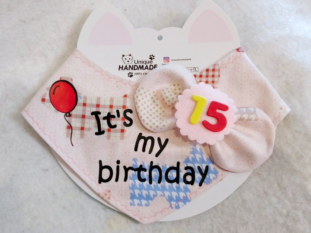 宠物蝴蝶结生日围巾 颈饰 + 岁数  It's my birthday ribbon+age - 衣/帽 - 棉 