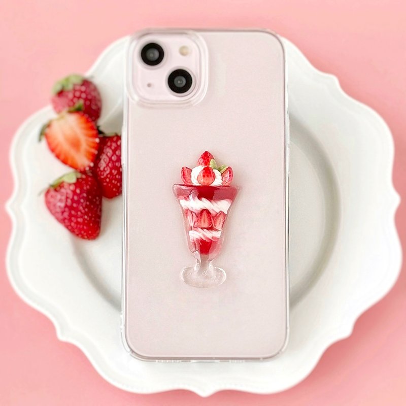 草莓芭菲 iPhone 手机壳 草莓水果模拟糖果透明智慧型手机壳 iPhone16 - 手机壳/手机套 - 树脂 红色