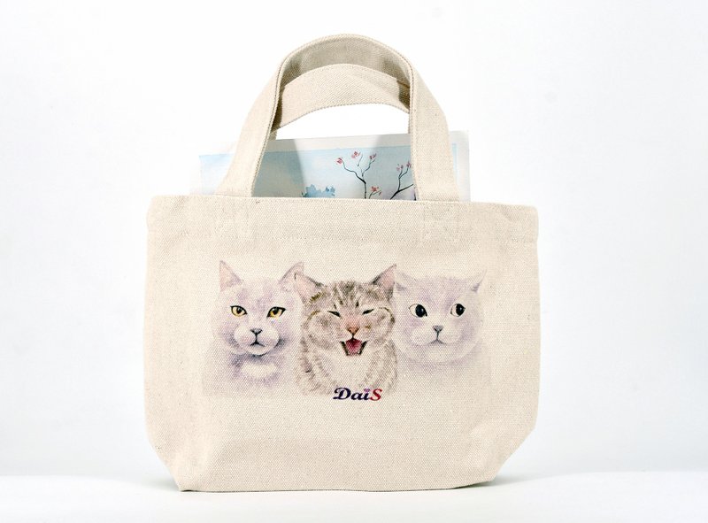 猫咪托特包 - 手提包/手提袋 - 棉．麻 白色