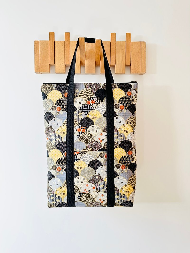 黑金色和风汽球 大容量双肩后背包托特包两用包 - 后背包/双肩包 - 棉．麻 黑色