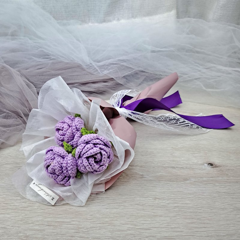 浪漫玫瑰手钩花束 情人节 毕业礼物 母亲节 送闺蜜 生日 CRF-033 - 摆饰 - 聚酯纤维 紫色