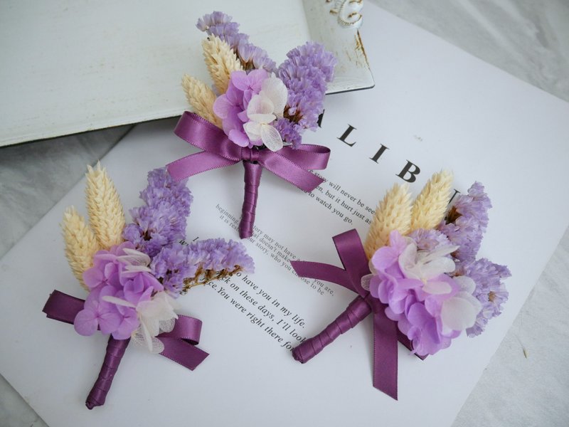 干燥花小胸花【浪漫奇缘】美式婚礼/紫/定制化 - 胸花/手腕花 - 植物．花 紫色