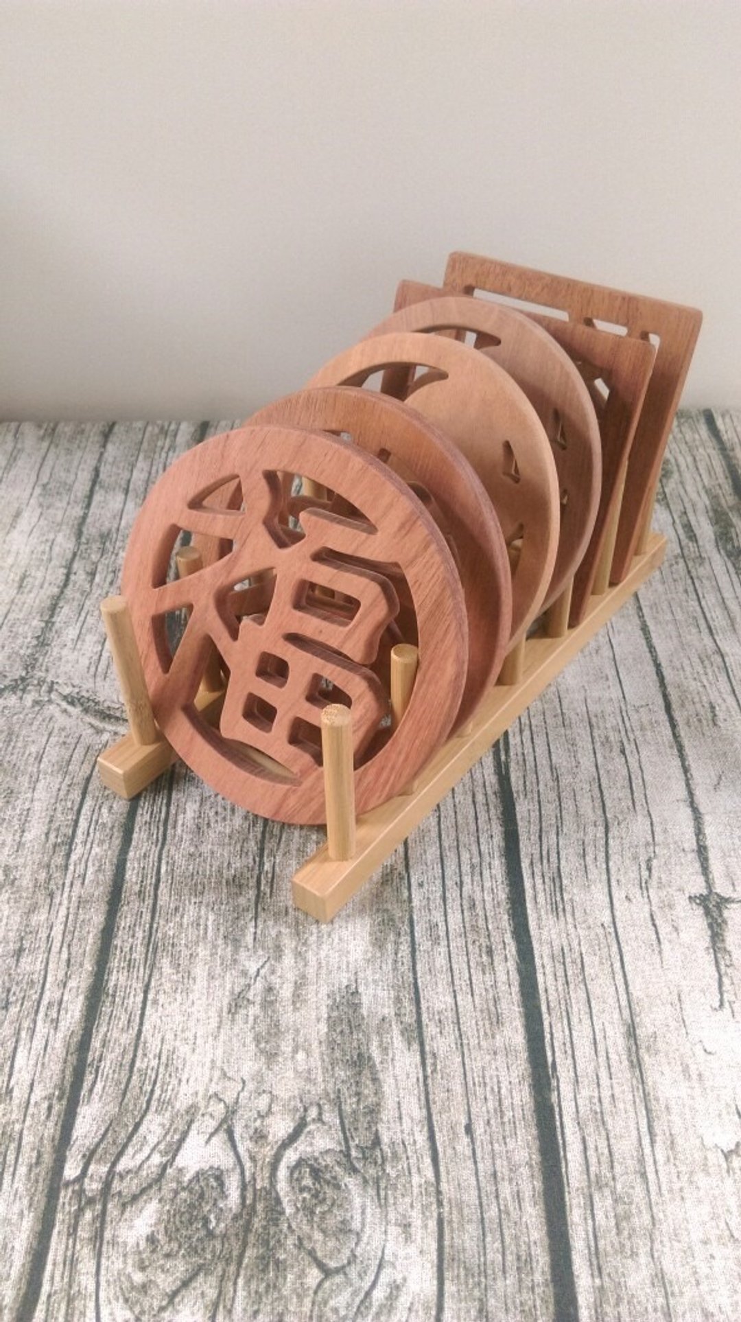原木木作隔热垫 - 六件套装组合 - 摆饰 - 木头 咖啡色