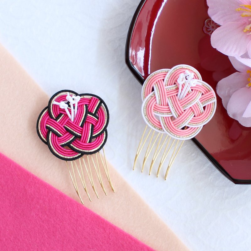 japanese style hair accessory / mizuhiki / japan / traditional / flower / cute - 发饰 - 丝．绢 粉红色