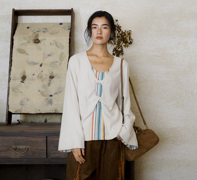 【澄空境彩隙】新中式复古藏风 禅意扭结上衣 - 女装上衣 - 其他材质 白色