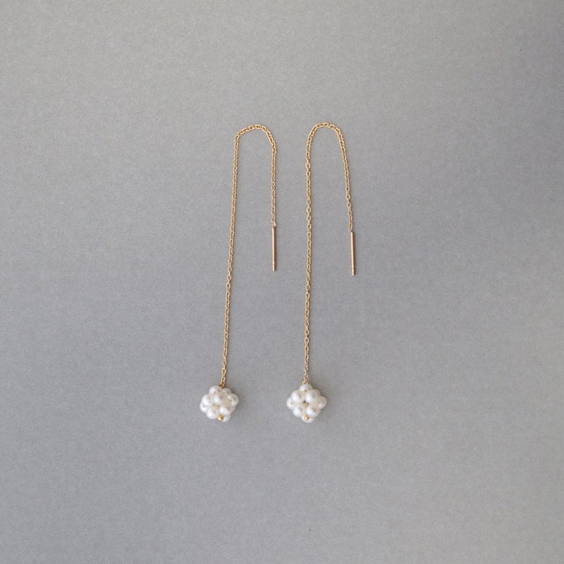 [14KGF] Pom Pom Pearl American Earrings - 耳环/耳夹 - 其他金属 金色
