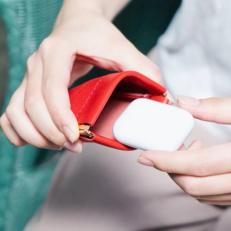 Multi-case accessory case AirPods leather Italian leather leather - 化妆包/杂物包 - 真皮 红色