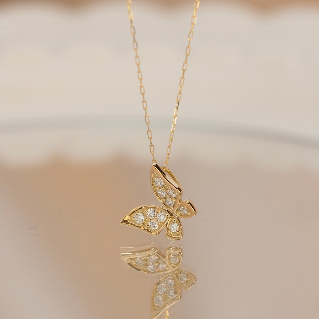 18K 金钻石蝴蝶项链 18K Gold Diamond Butterfly Necklace - 项链 - 贵金属 