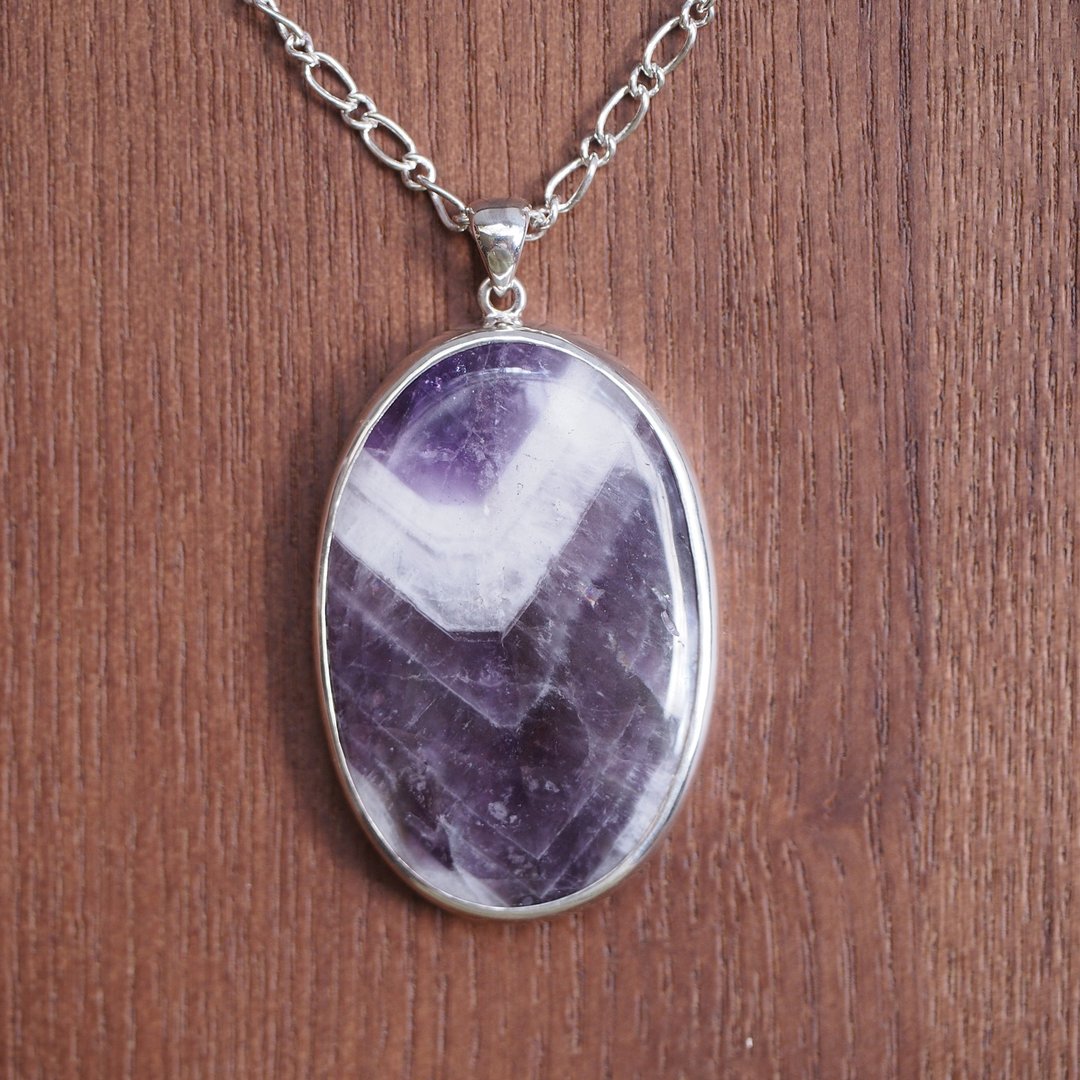 大颗 雪佛龙 虎牙 紫水晶 手工纯银项链 chevron amethyst - 项链 - 纯银 紫色