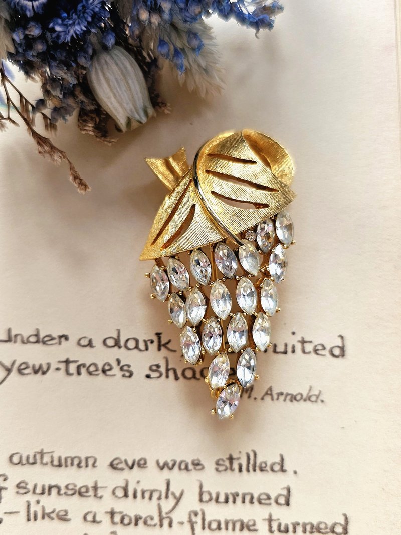 金叶密镶马眼莱茵串/胸针/别针/vintage美国西洋古董饰品 - 胸针 - 其他金属 