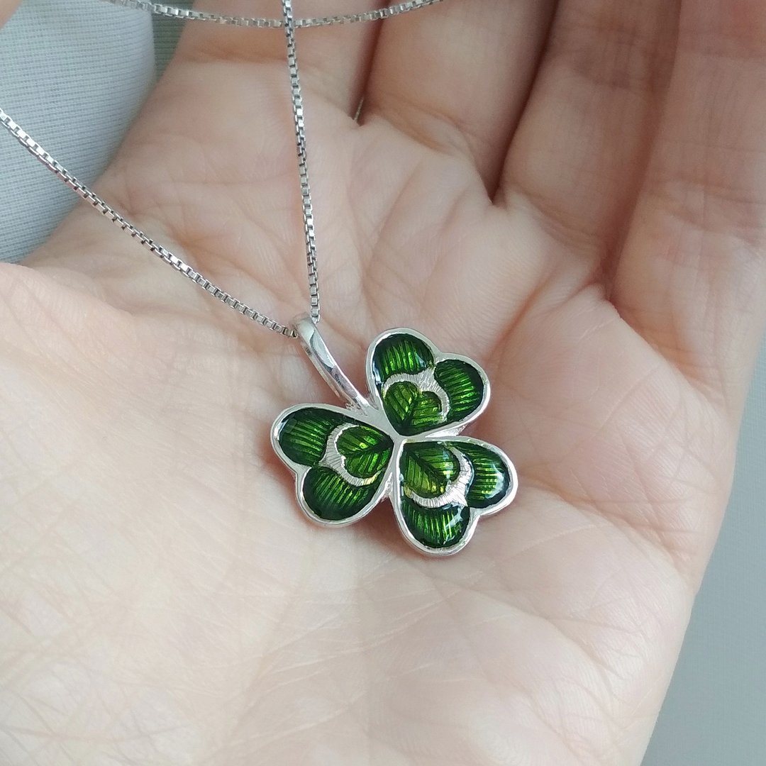 Clover Leaf Necklace.Good Luck Clover.Lucky Clover Pendant.Floral Leaf Pendant. - 项链 - 纯银 绿色
