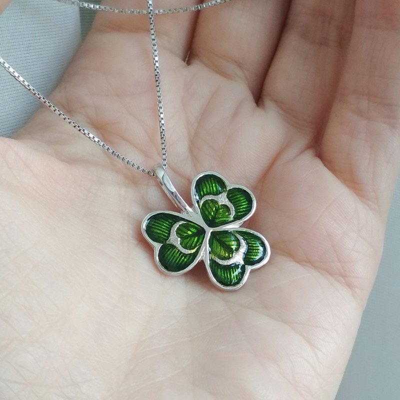 Clover Leaf Necklace.Good Luck Clover.Lucky Clover Pendant.Floral Leaf Pendant. - 项链 - 纯银 绿色