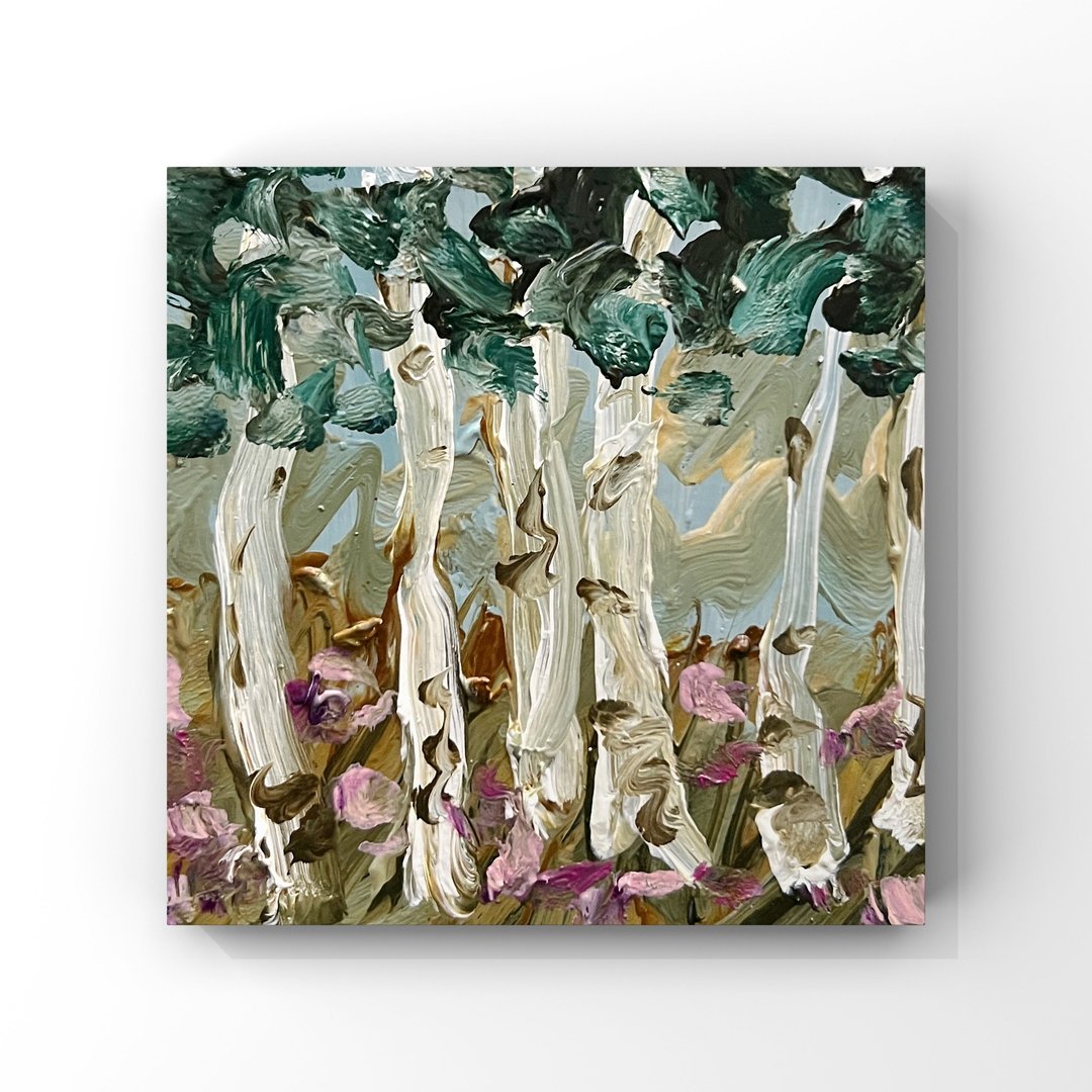 白桦树与野花迷你原创油画抽象风景艺术 - 海报/装饰画/版画 - 其他材质 多色