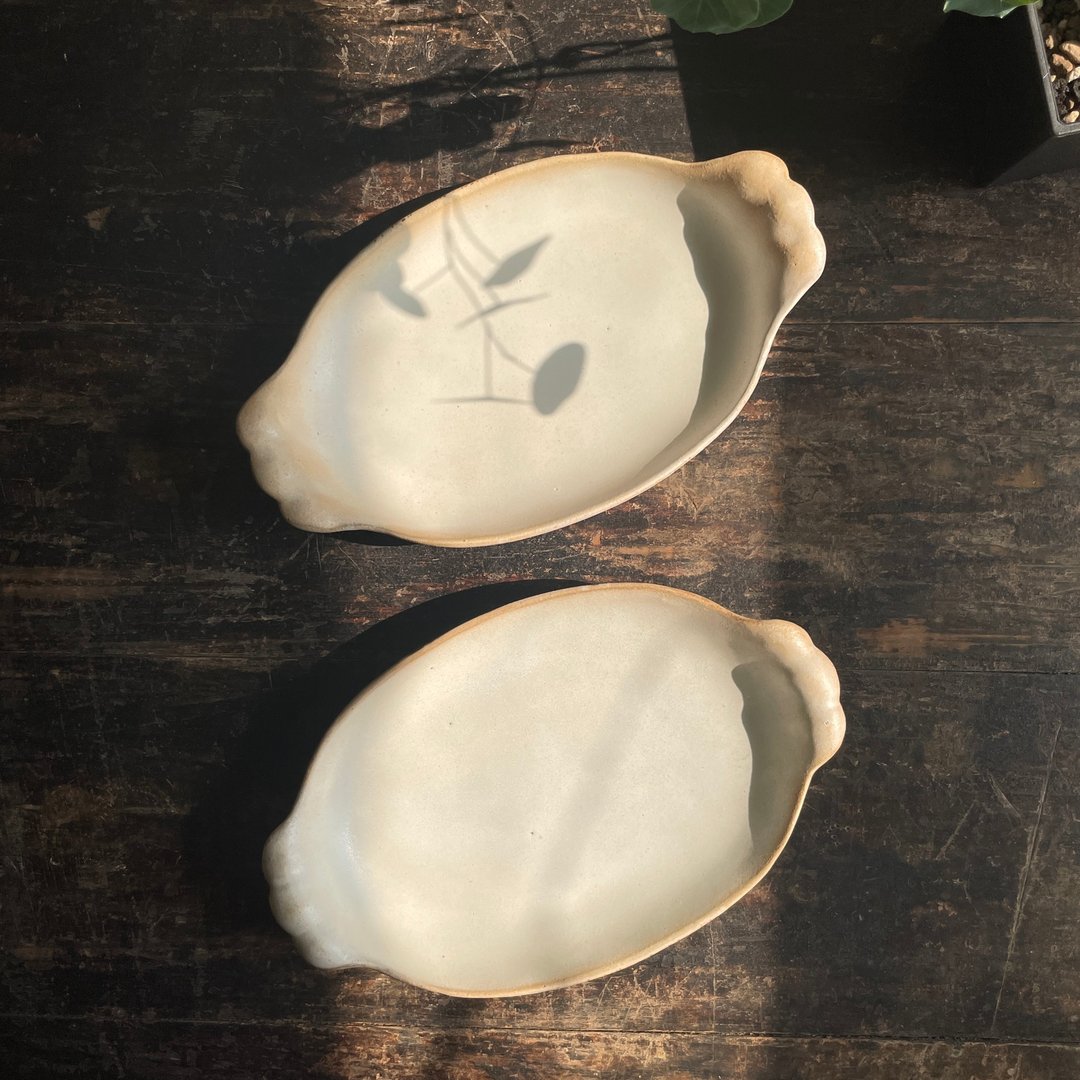 银白椭圆深盘_贝壳 - 盘子/餐盘/盘架 - 陶 白色