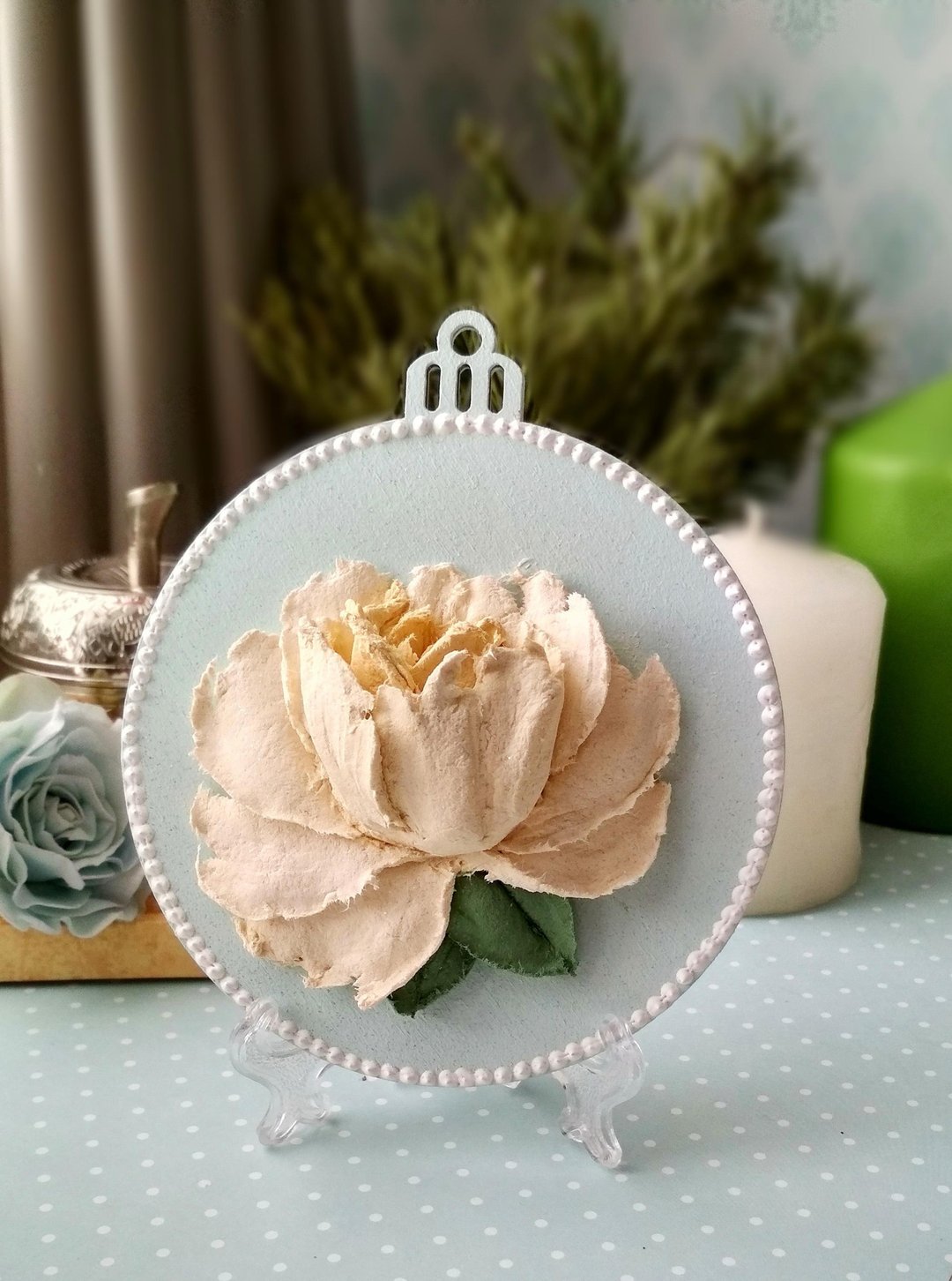 Small painting with a yellow rose Floral painting gift Hanting wall decor - 墙贴/壁贴 - 其他材质 黄色