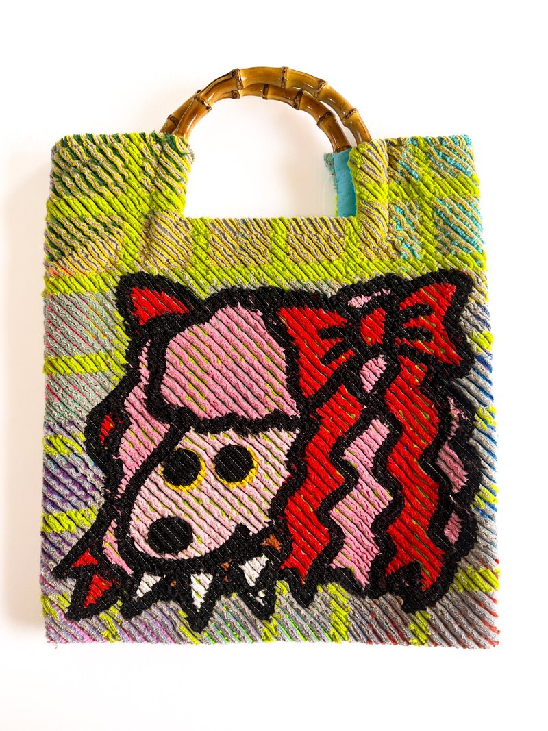 12/24 下午 1 点 (香港时间) 开始贩售。竹节手提包 / 时髦有型的狗狗 - 手提包/手提袋 - 棉．麻 灰色