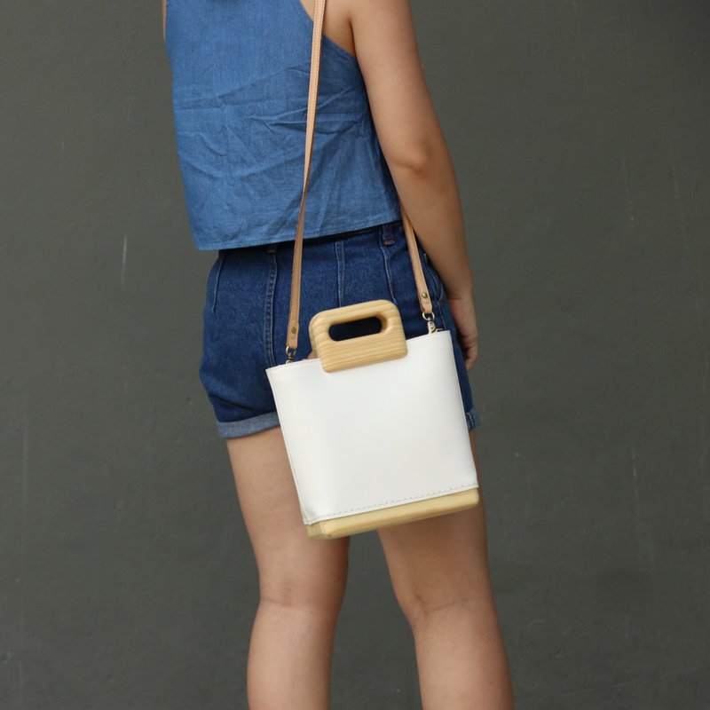 木制方形手提/肩背包 - 白色 - 侧背包/斜挎包 - 木头 白色