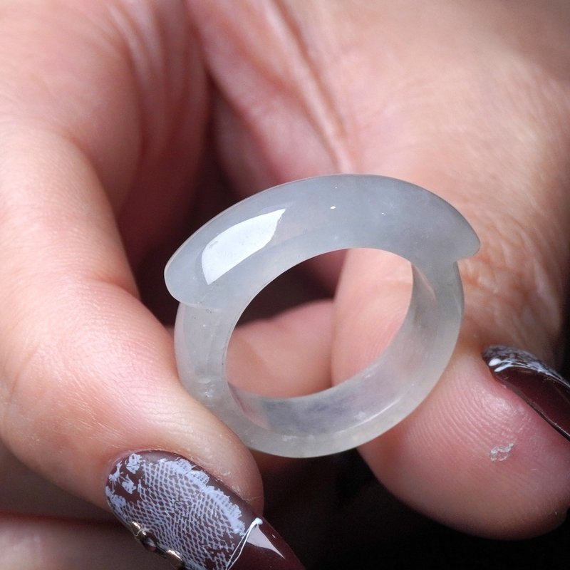 冰种翡翠马鞍戒指戒圈 | 国际14围 | 天然缅甸玉翡翠A货 | 送礼 - 戒指 - 玉石 透明