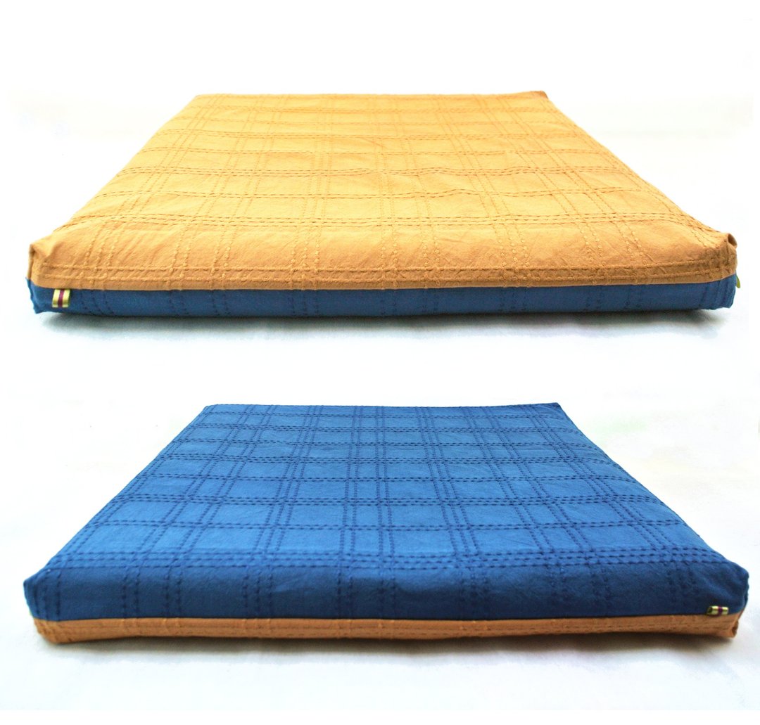 XL-Zabuton seat Cushion Cherry and Indigo natural dyed cotton, 50x50cm / 19.7 in - 枕头/抱枕 - 棉．麻 蓝色