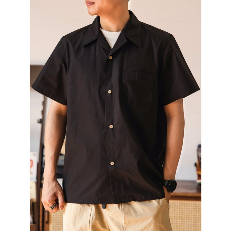 古巴领衬衫 休闲衬衫 未预缩 有机棉 Cuban Collar Vintage衬衫 - 男装衬衫 - 棉 黑色