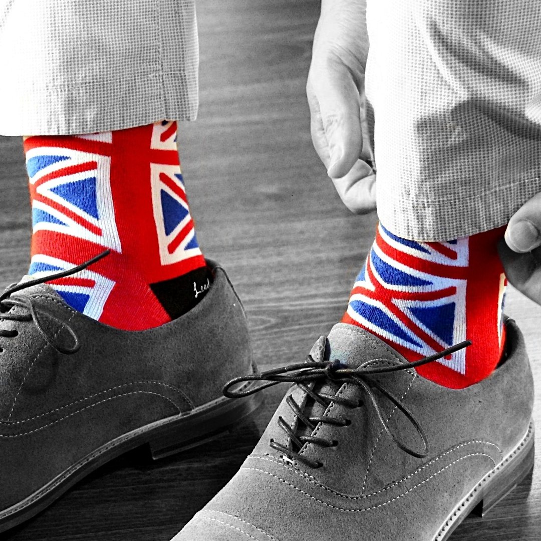 英伦风绅士袜 - Admiral, Union Jack 英国旗 - 复古风格袜子 - 绅士袜 - 棉 红色