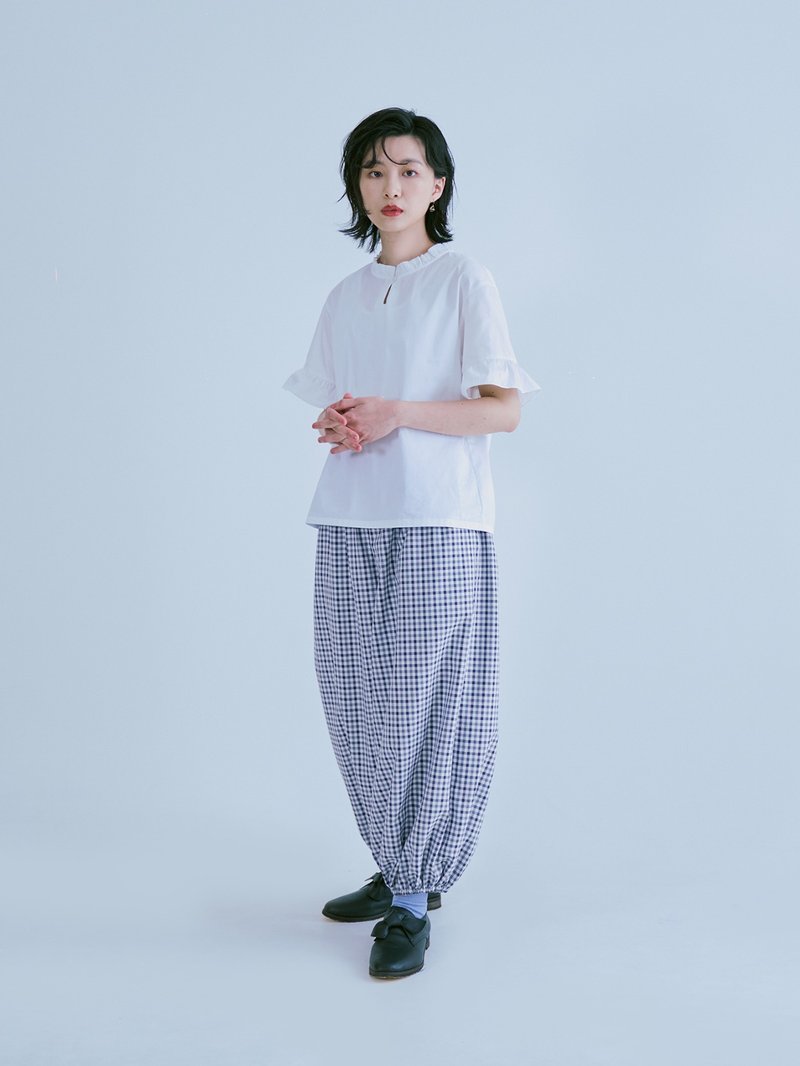 爷爷泡的茶高腰缩口裤-青枝 - 女装长裤 - 聚酯纤维 蓝色