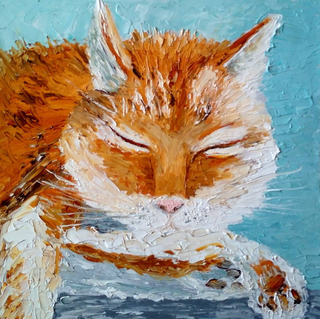 Original oil painting The kitten is sleeping. 20x20 cm. Unframed - 墙贴/壁贴 - 其他材质 