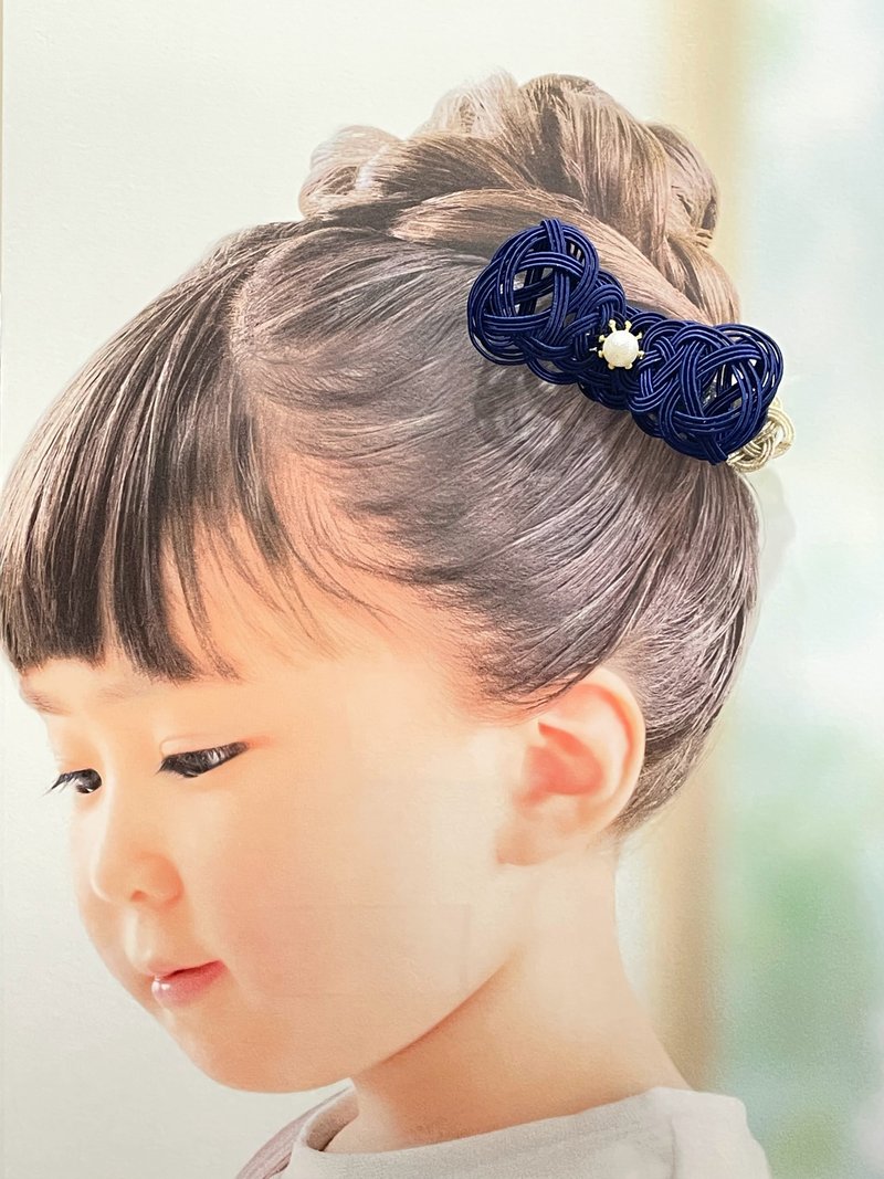 [日本传统] mizuhiki 儿童 Mizuhiki 发夹 Mizuhiki 链接你们的关系* - 发饰 - 纸 蓝色