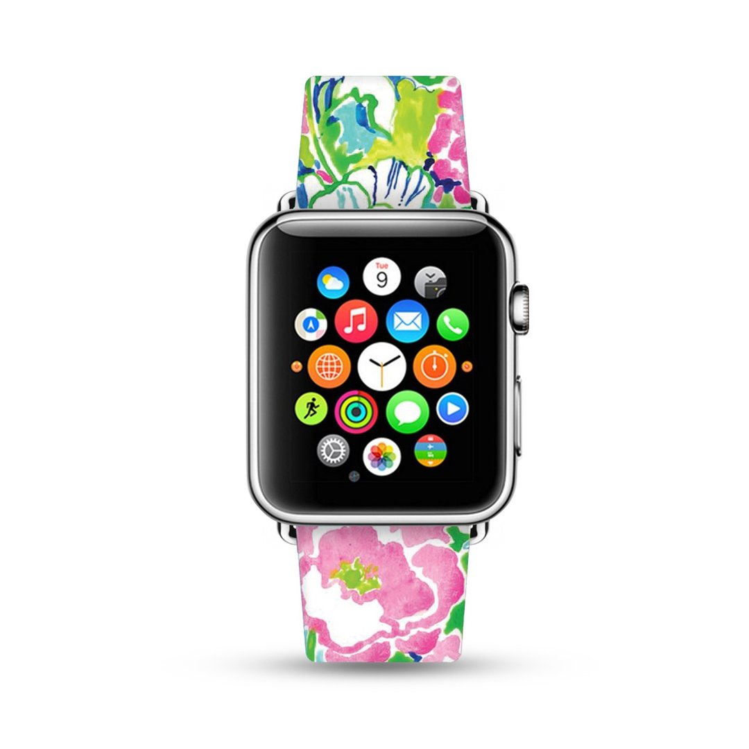 水彩花 Apple Watch 真皮手表带 38 40 42 44 mm Series 5 -004 - 表带 - 真皮 绿色