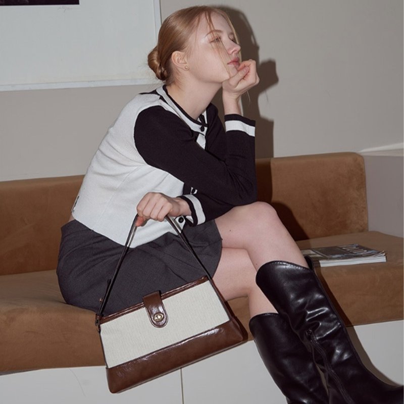 韩国FINE BAG | 棕色 | 大容量 手袋 单肩包 - 侧背包/斜挎包 - 人造皮革 咖啡色