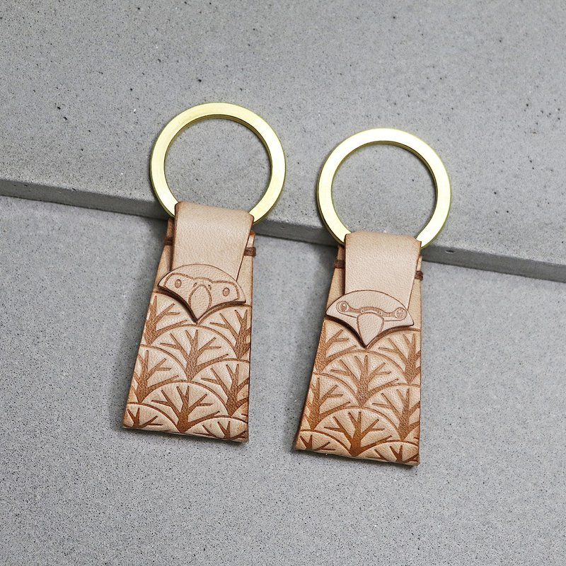 在森林里的鹦鹉 ∣ 灰鹦/达摩 · 原色皮革钥匙圈 - 钥匙链/钥匙包 - 真皮 卡其色