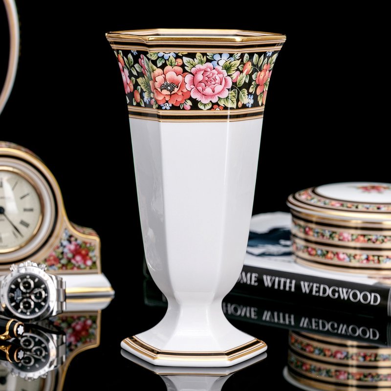 英国制 wedgwood 华丽黄金果园 1992年精致骨瓷花瓶 插花 - 花瓶/陶器 - 瓷 