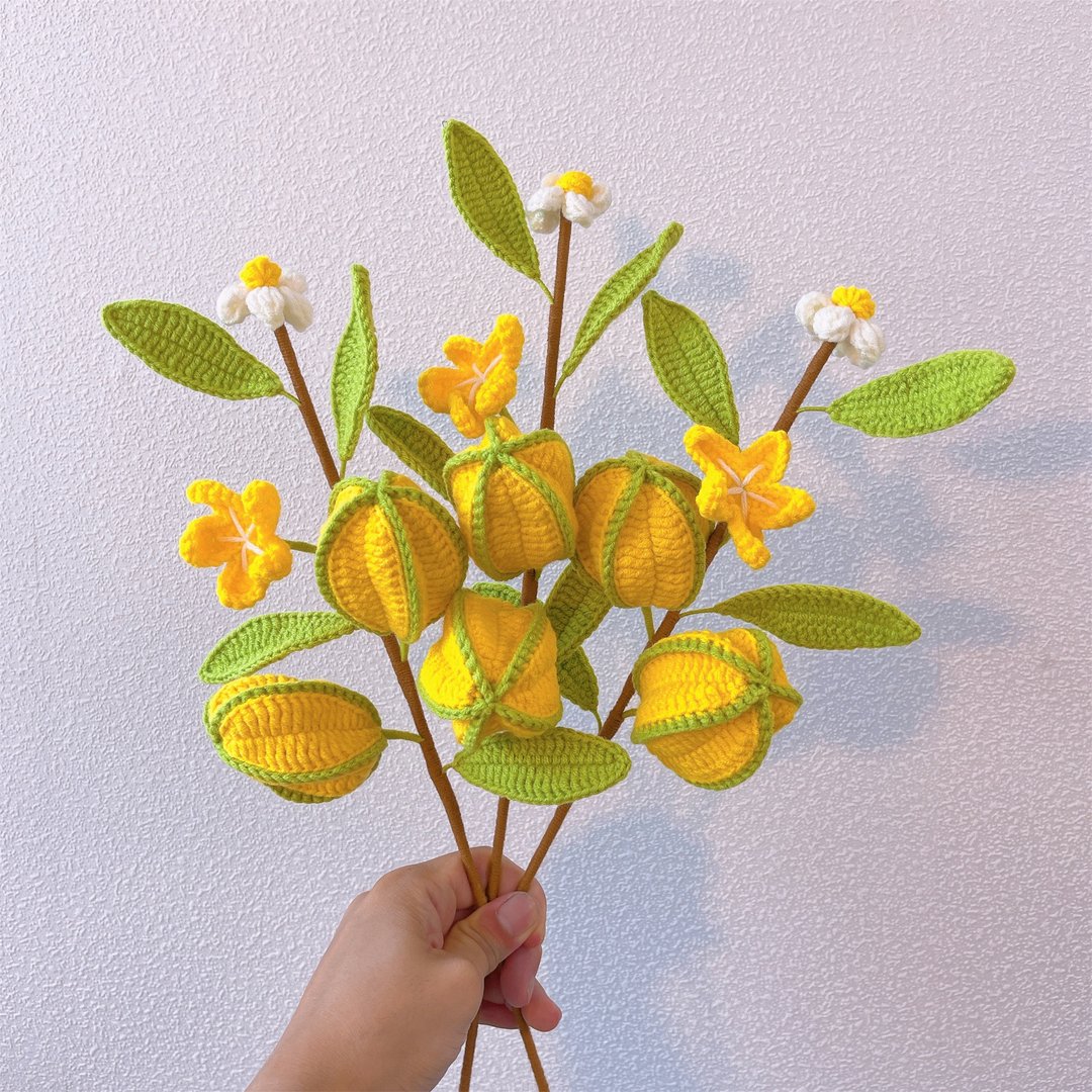 手作钩织闪耀星芒可爱杨桃插牌摆饰 - 干燥花/捧花 - 棉．麻 