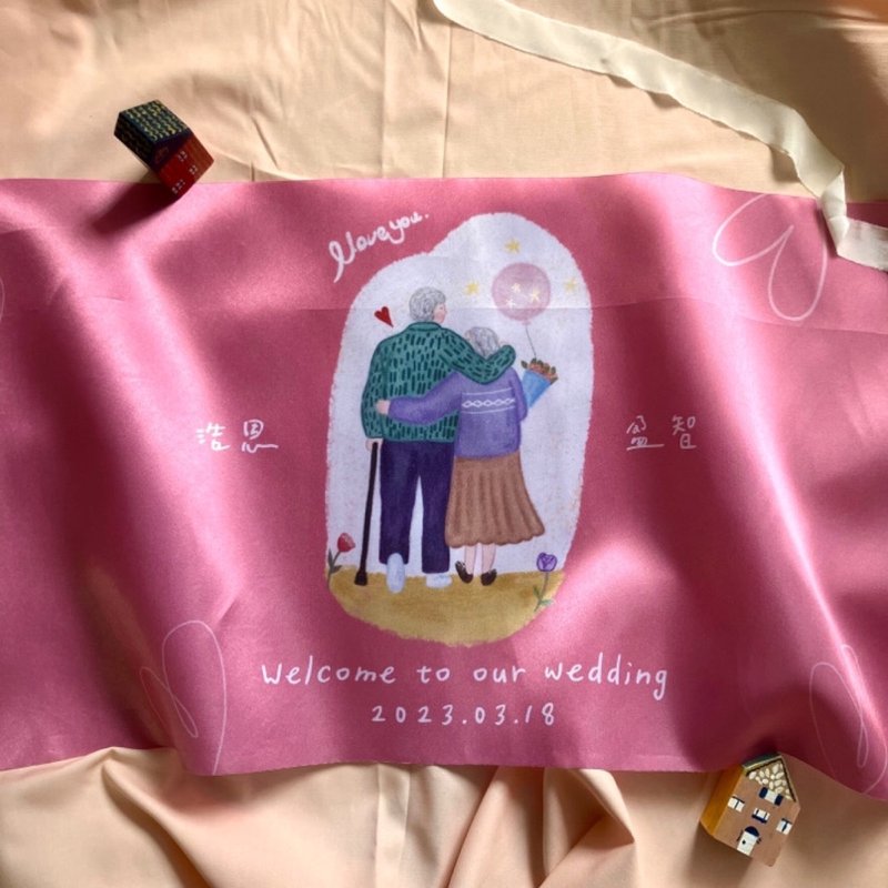【定制】携手到老 签名绸 油画布 可爱插画 婚礼布置 结婚纪念 - 婚礼誓言书 - 其他人造纤维 粉红色