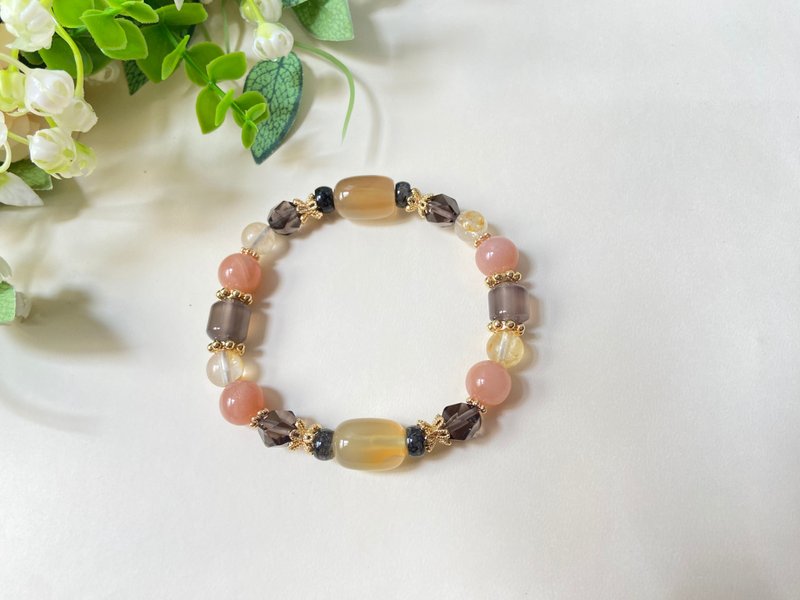 美拉德。避邪招财。金桔玛瑙/黑发晶/冰曜石/金沙橙月光/黄胶花 - 手链/手环 - 水晶 多色