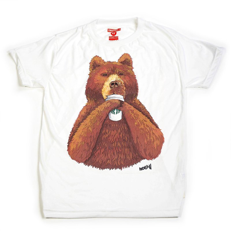 Brown bear drink coffee unisex men woman cotton mix Chapter One T-shirt - 男装上衣/T 恤 - 棉．麻 白色