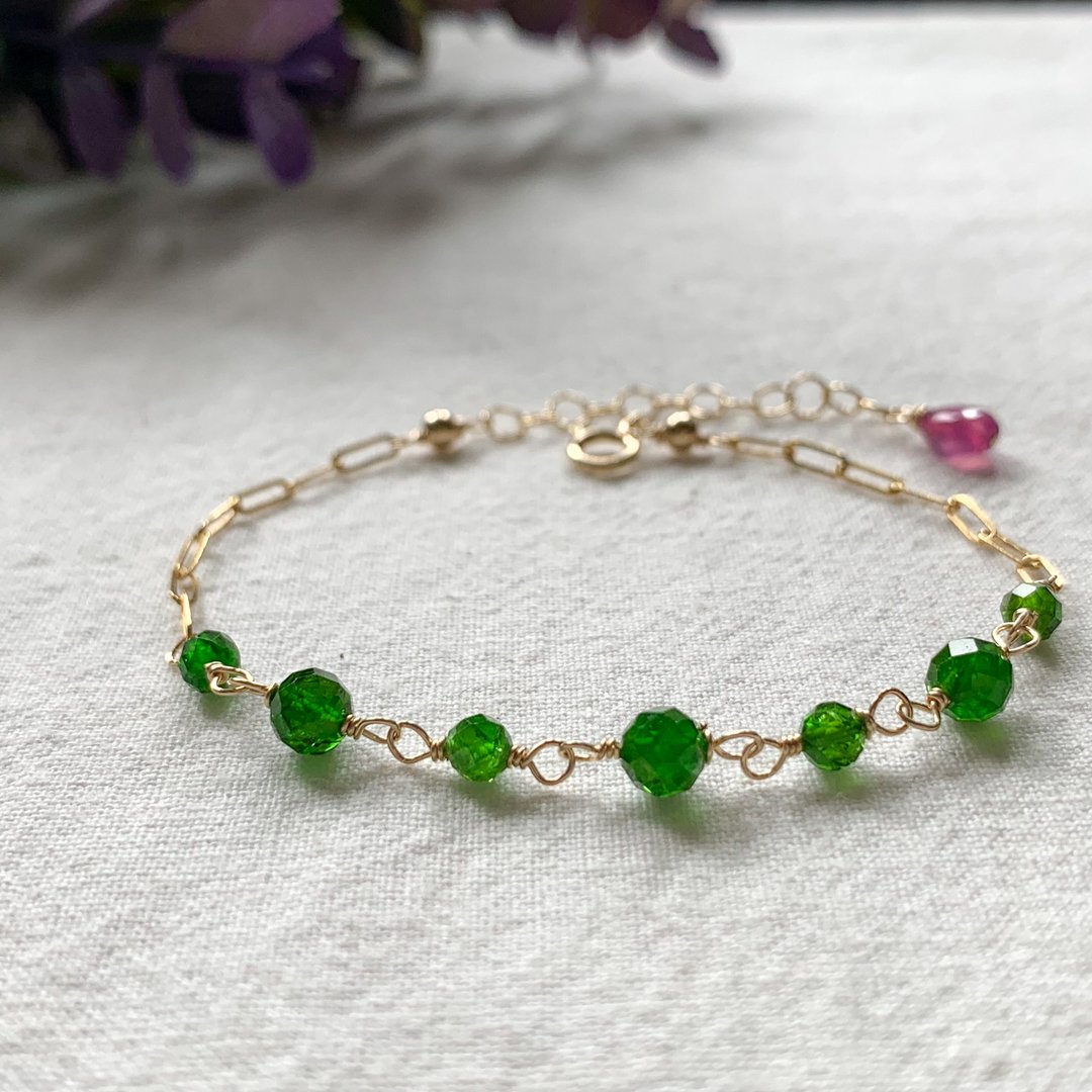 14kgf chrome diopsite and ruby bracelet - 手链/手环 - 半宝石 绿色