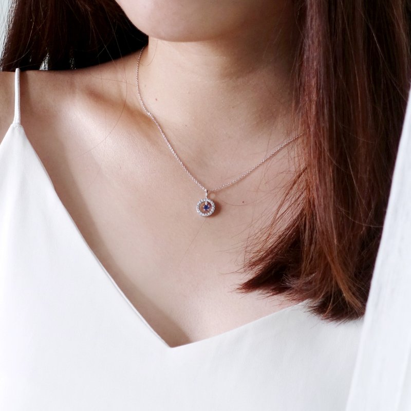 优雅小花圜星空蓝宝石纯银项链 - 项链 - 宝石 蓝色