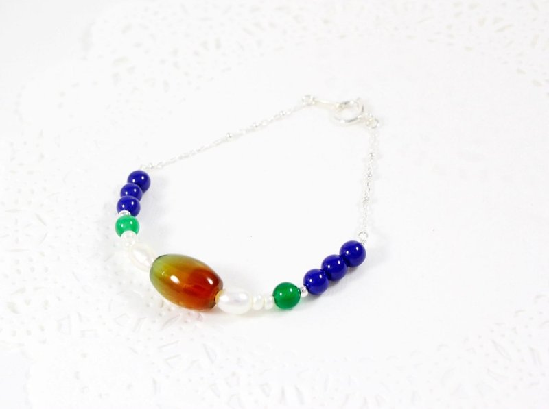 开朗活泼 孔雀玛瑙纯银手链 - 手链/手环 - 宝石 蓝色