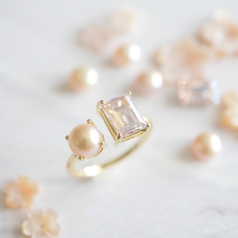 数量有限 稀有施华洛世奇与樱花淡水珍珠戒指 均码 叉戒 - 戒指 - 其他金属 粉红色